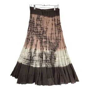Vintage India Maxi Skirt Boho Brown Tie Dye Ombre Peasant Lined Prairie